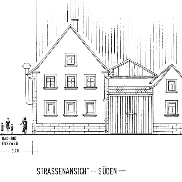Skizze eines Landhauses von außen von architekt